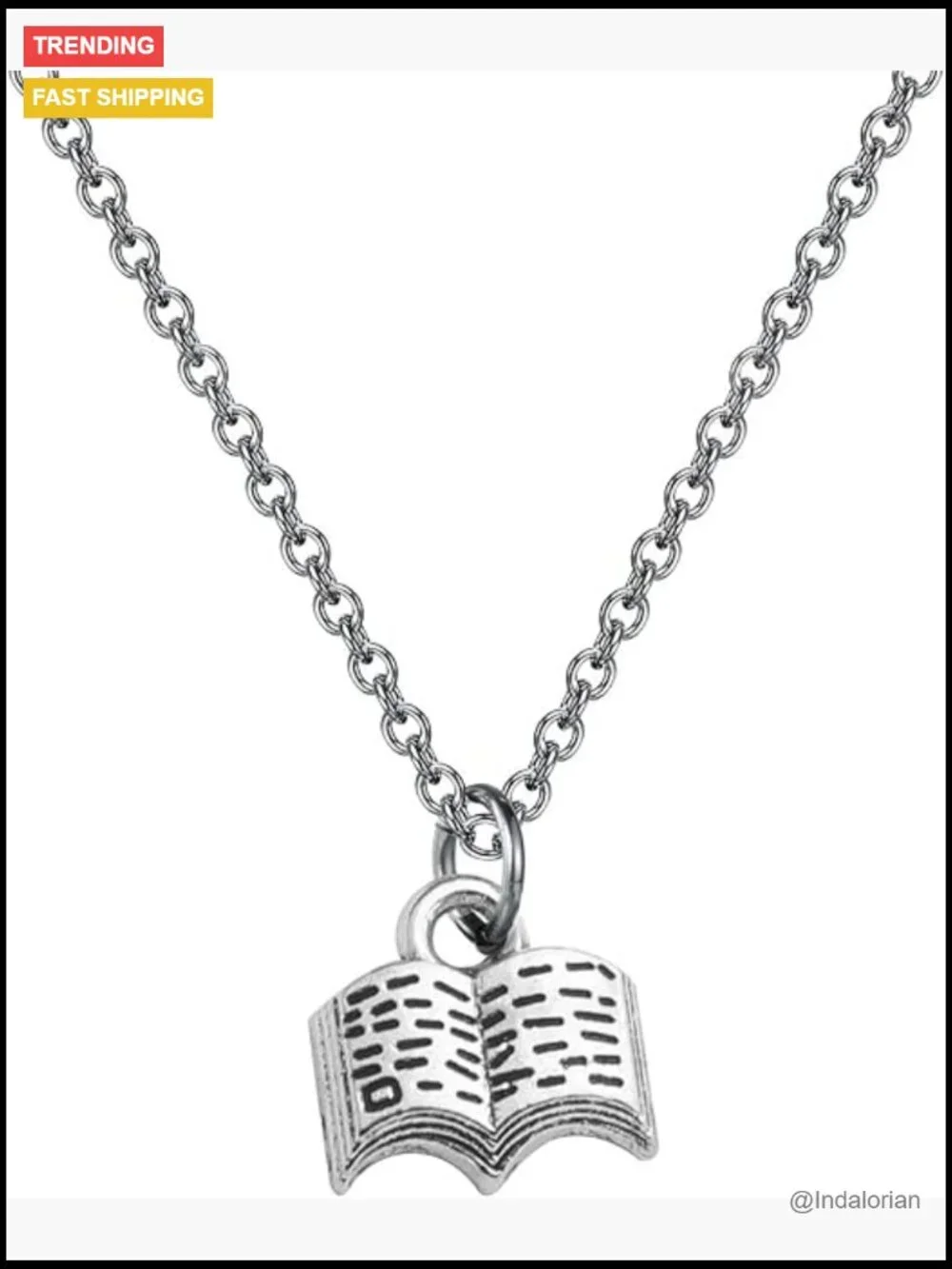 Stainless Steel Book Charm Pendant Necklace for Book Lovers Reading Jewelry
